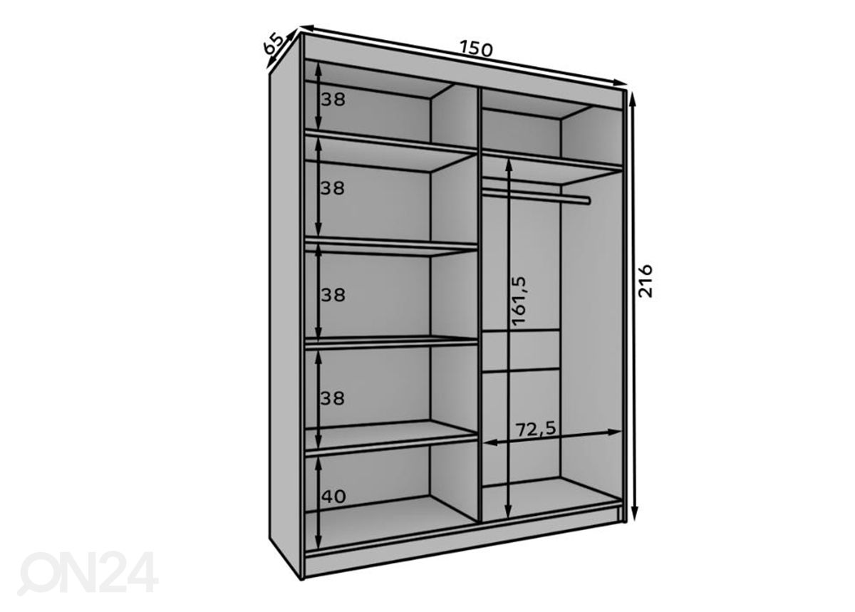 Vaatekaappi Lubu 150 cm kuvasuurennos mitat