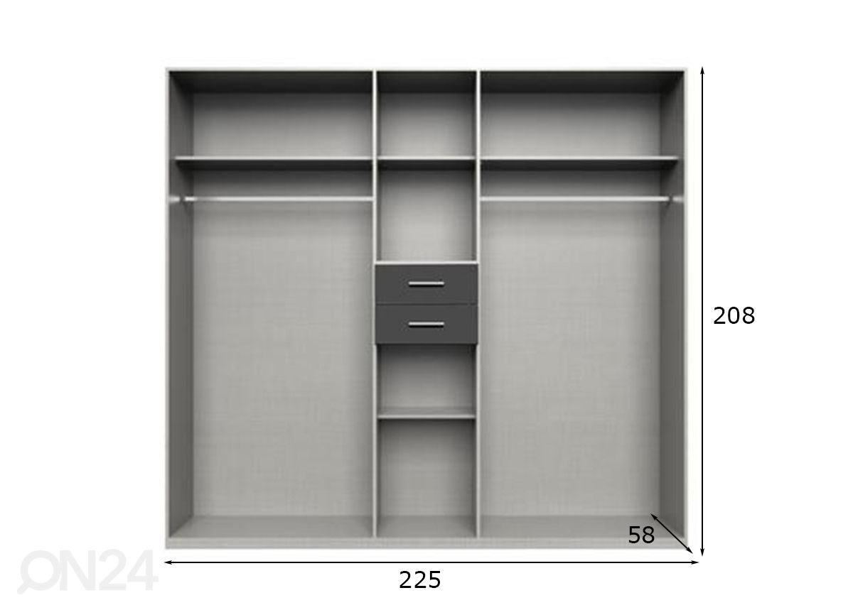 Vaatekaappi Moldau 225 cm kuvasuurennos mitat