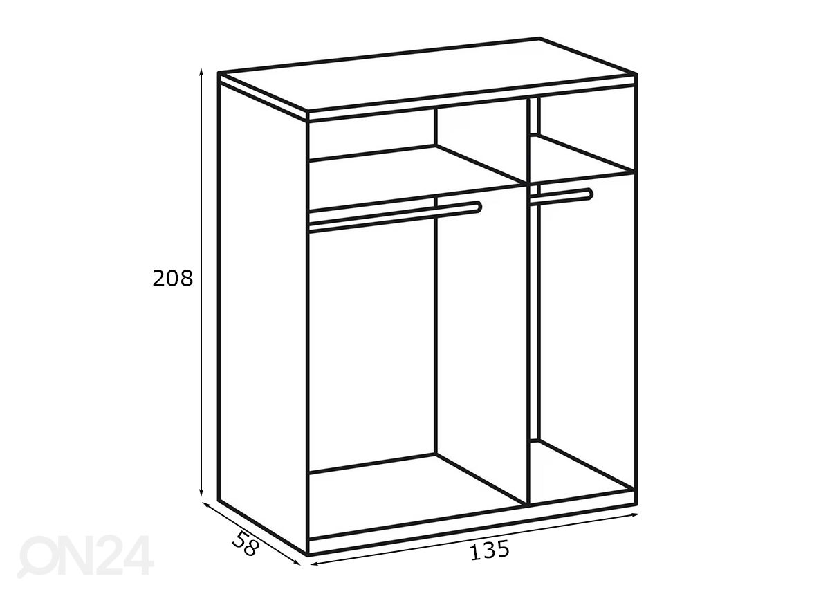 Vaatekaappi New York 135xh208 cm kuvasuurennos mitat