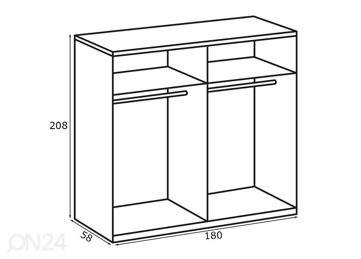 Vaatekaappi New York 180xh208 cm kuvasuurennos mitat