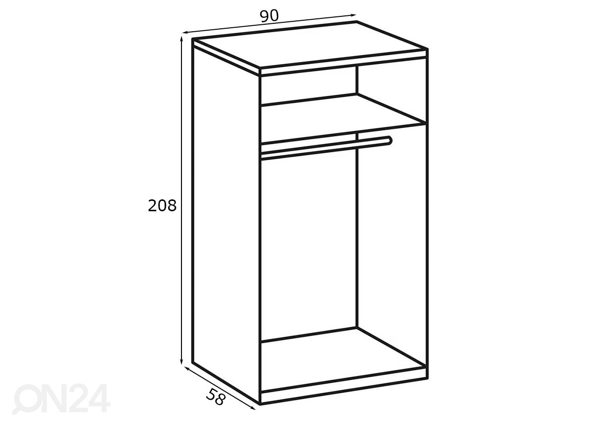 Vaatekaappi New York 90xh208 cm kuvasuurennos mitat