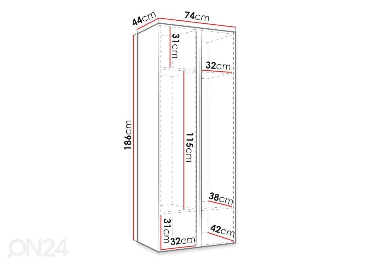 Vaatekaappi Orion Ramiro 74 cm kuvasuurennos mitat