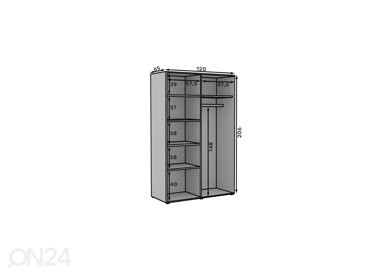 Vaatekaappi peilillä Ossining 120 cm kuvasuurennos mitat