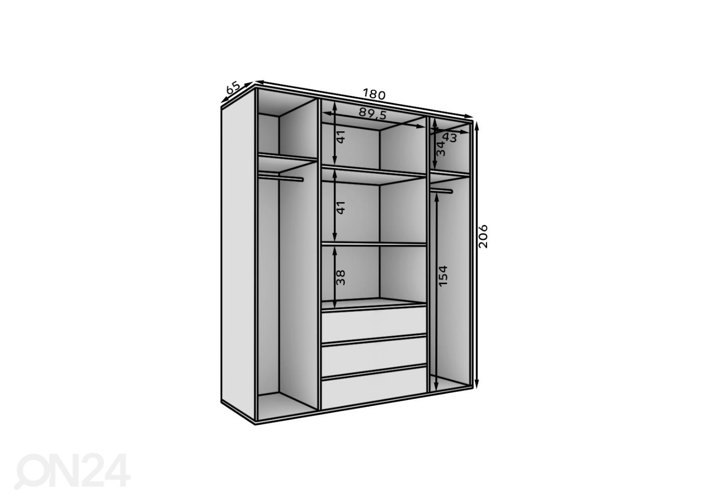 Vaatekaappi Piccolo 180 cm kuvasuurennos mitat