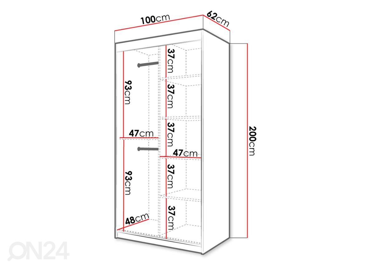 Vaatekaappi Riflo I 100 cm kuvasuurennos mitat