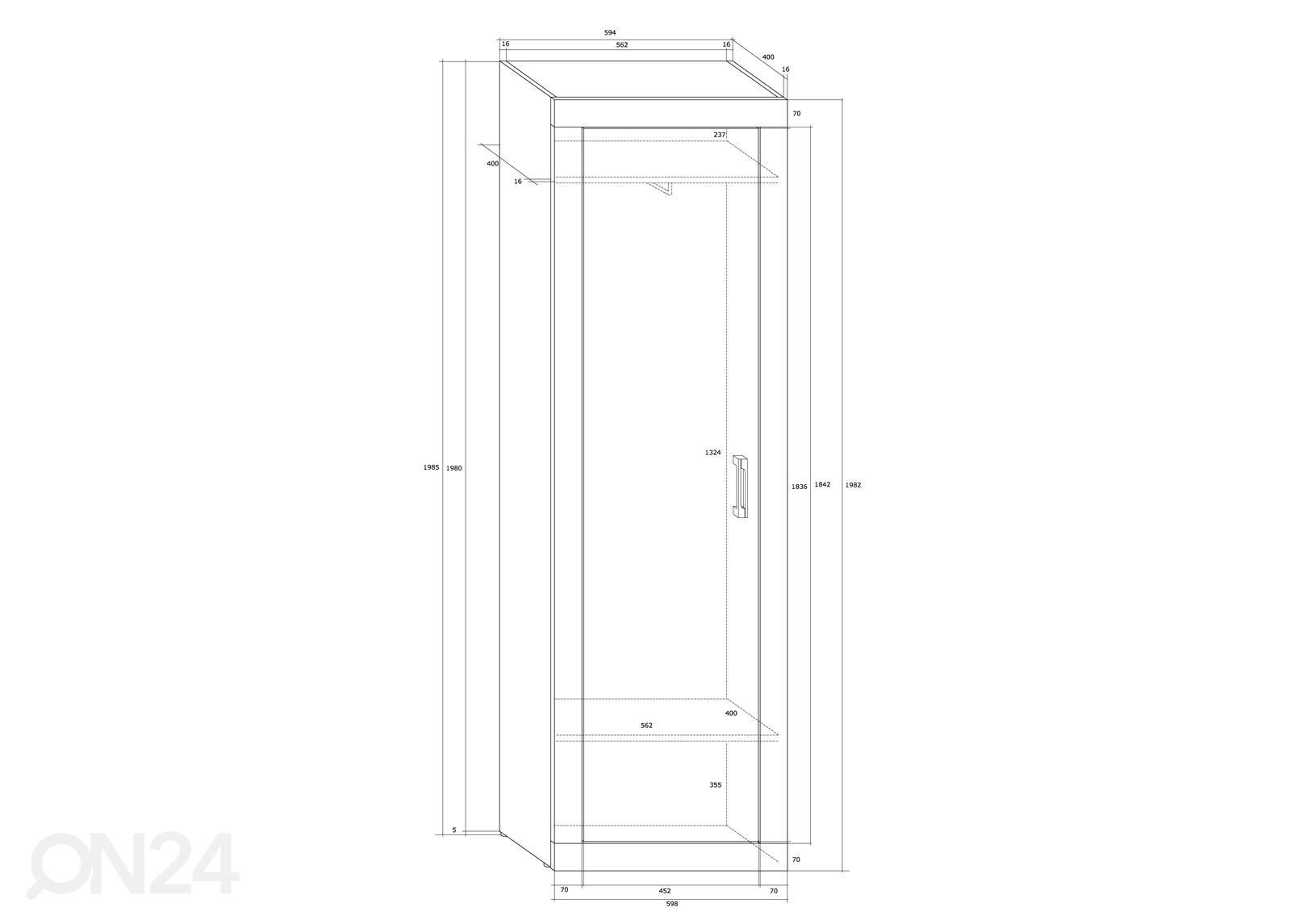 Vaatekaappi Skibbereen 60 cm kuvasuurennos mitat