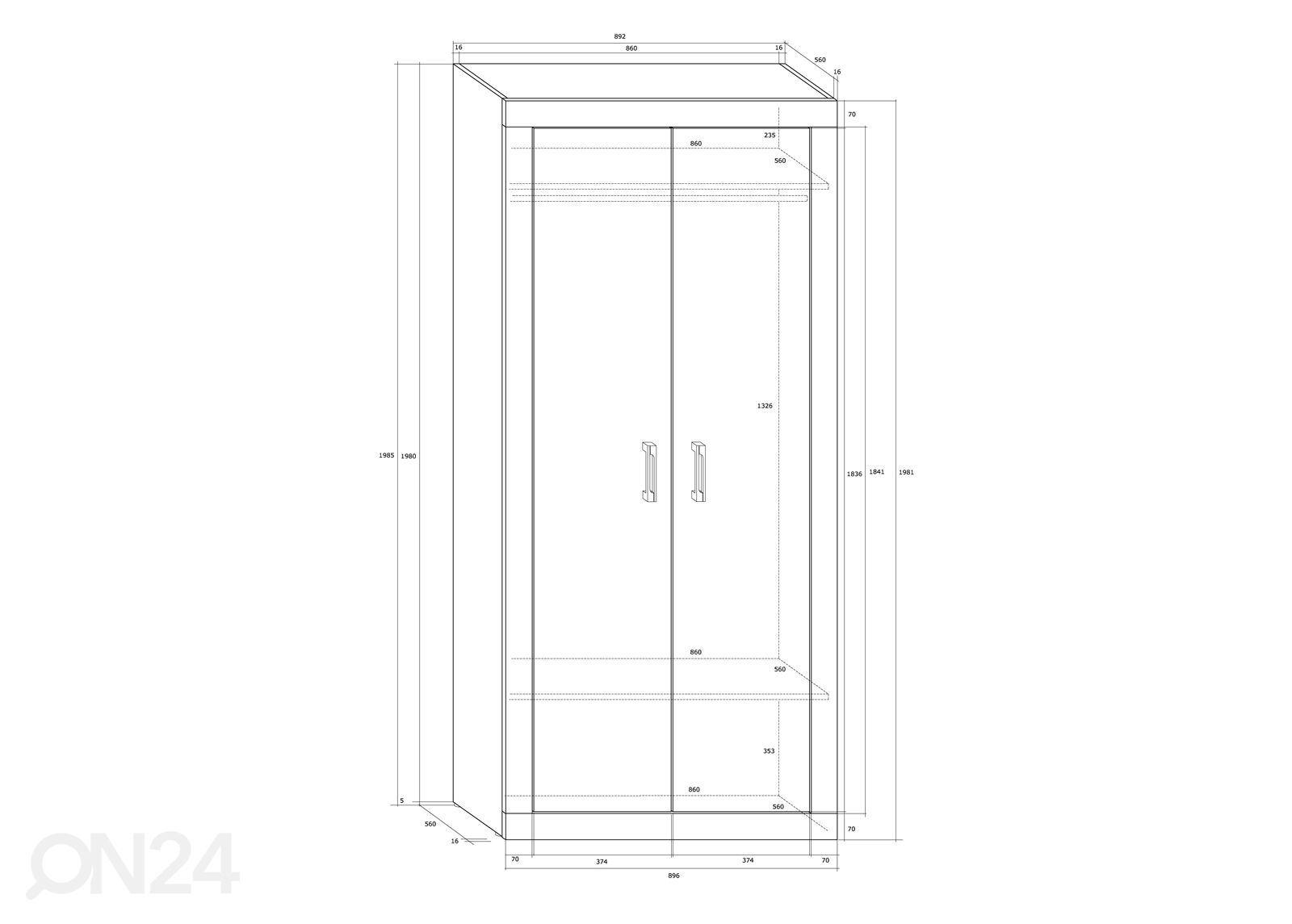 Vaatekaappi Skibbereen 90 cm kuvasuurennos mitat