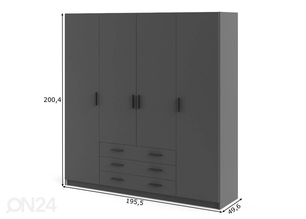 Vaatekaappi Sprint 195,5 cm kuvasuurennos mitat