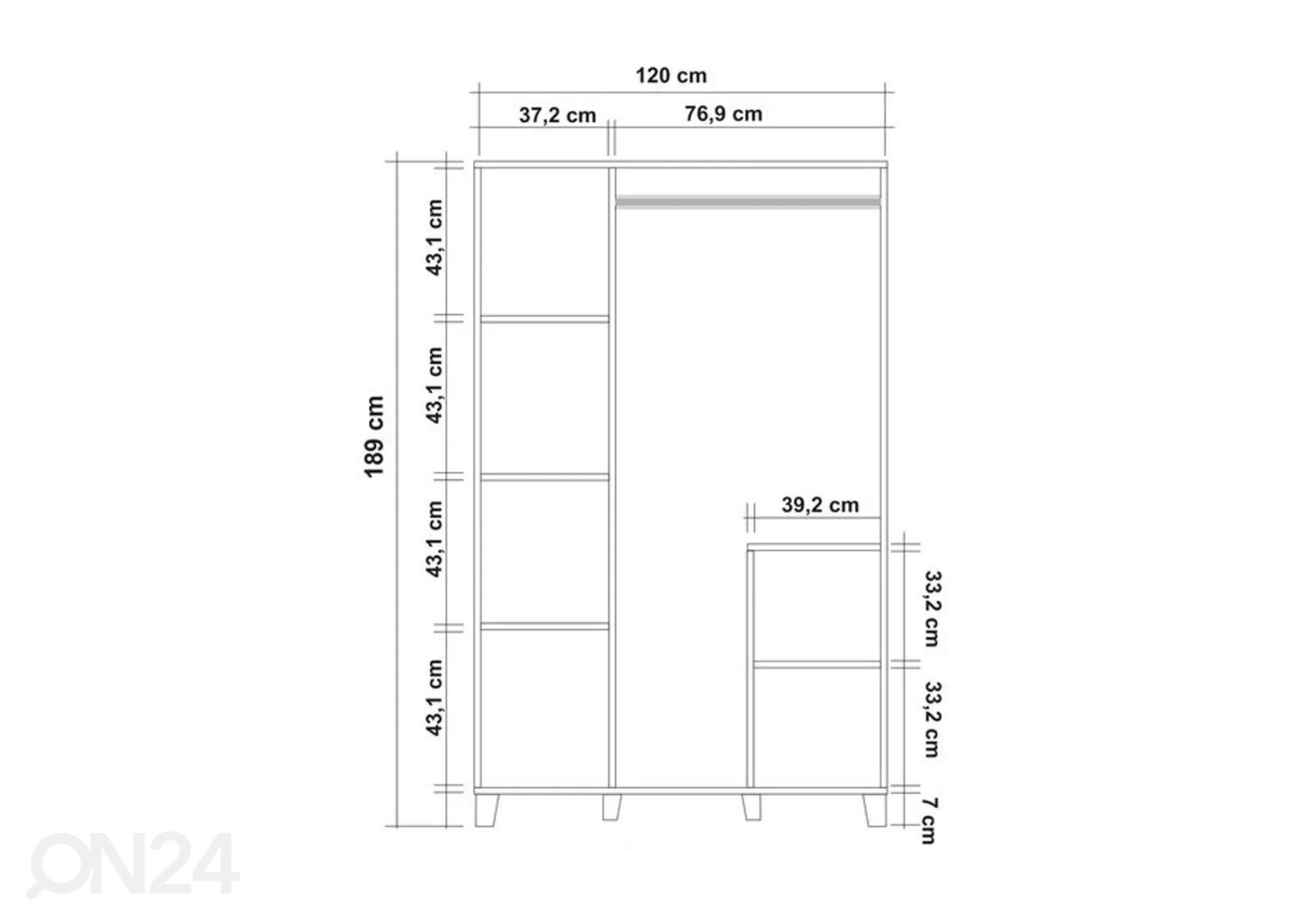 Vaatekaappi Traky 120 cm kuvasuurennos mitat