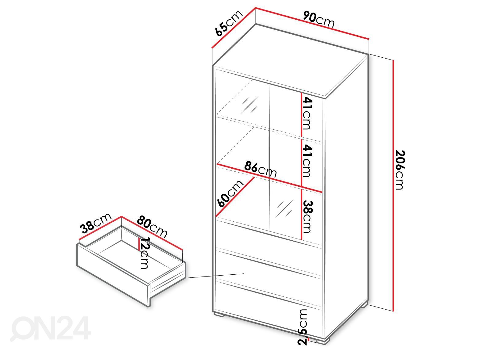 Vaatekaappi Verona 90 cm kuvasuurennos mitat