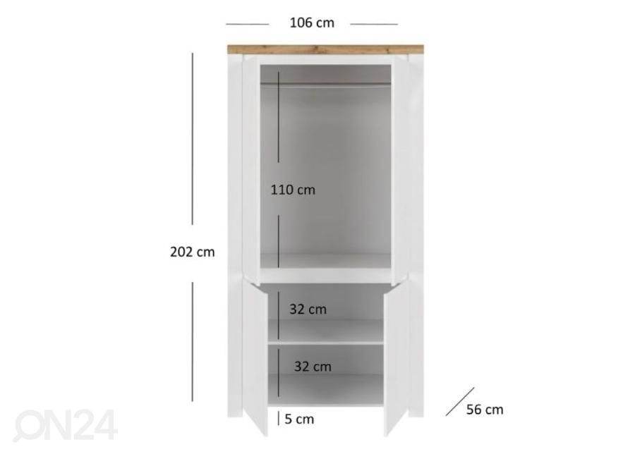 Vaatekaappi Vigo 106 cm kuvasuurennos mitat