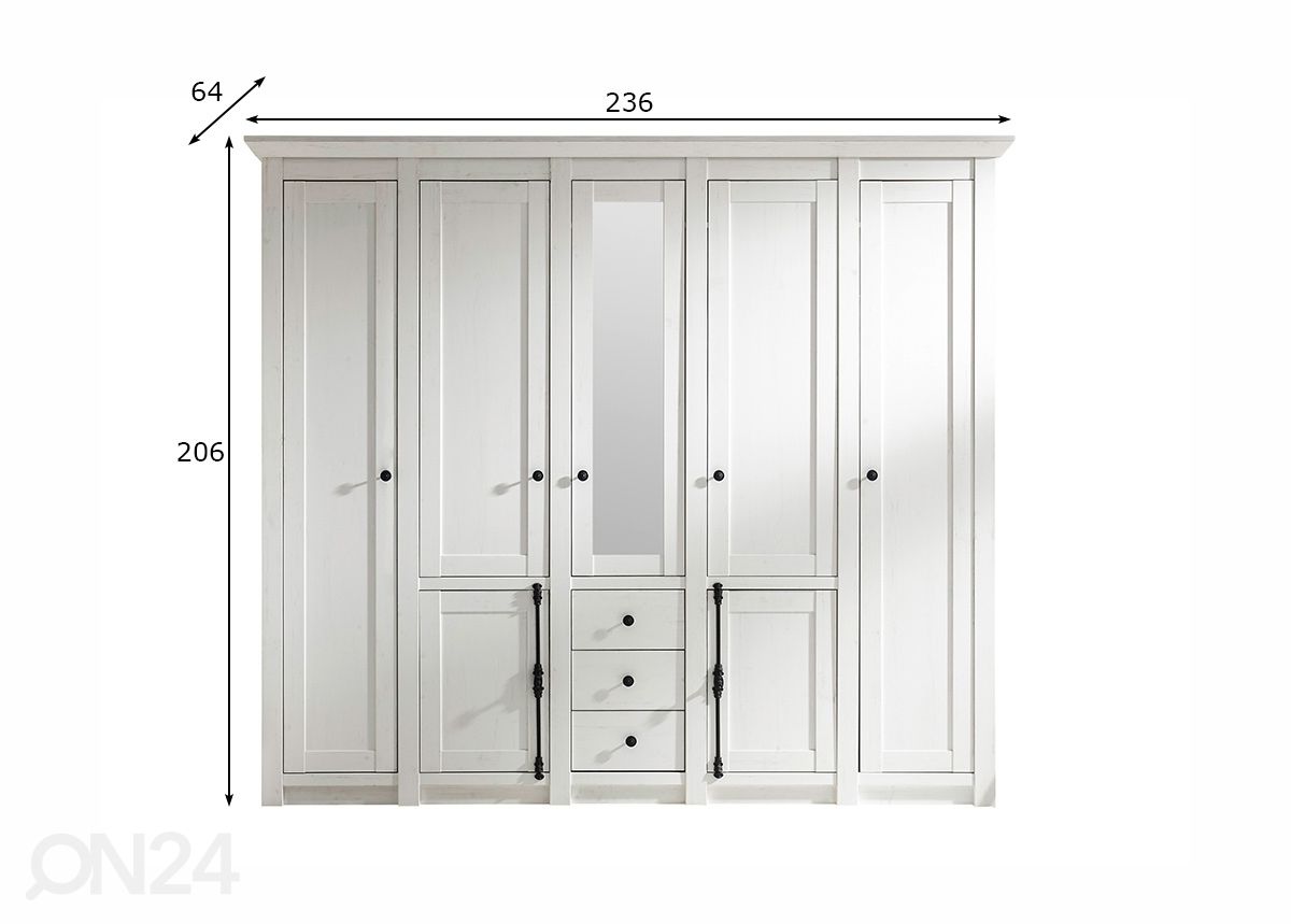 Vaatekaappi Westerland 236 cm kuvasuurennos mitat