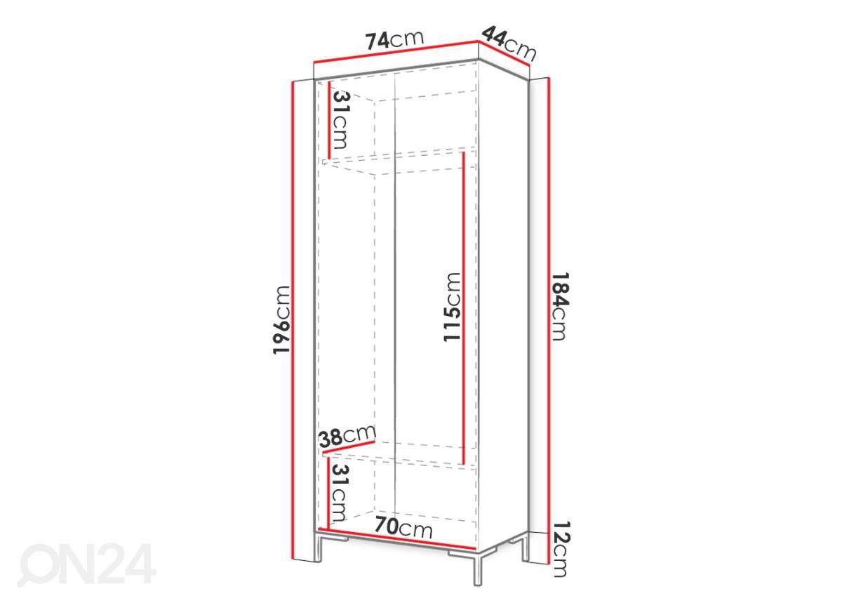 Vaatekaappi Zilion 74 cm kuvasuurennos mitat