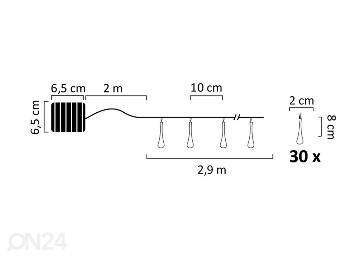 Valosarja Solar Garland Ice 30 LED kuvasuurennos mitat