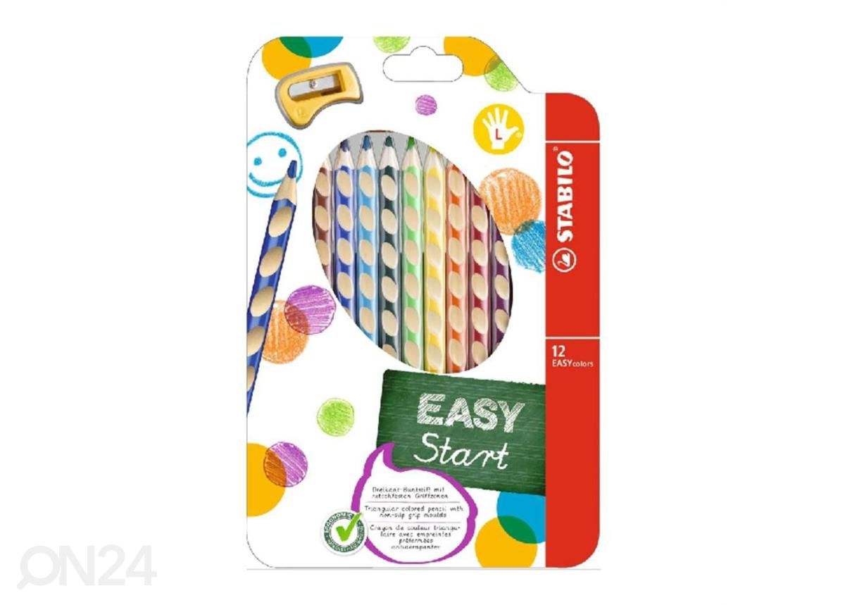 Värikynät 12 väriä Stabilo Easy colors + teroitin kuvasuurennos