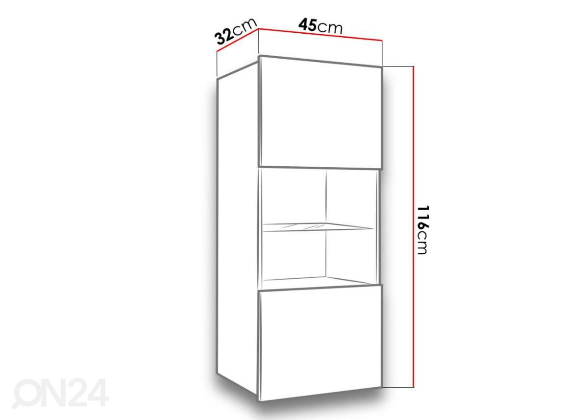 Vitriinikaappi 45 cm + valaistus kuvasuurennos mitat