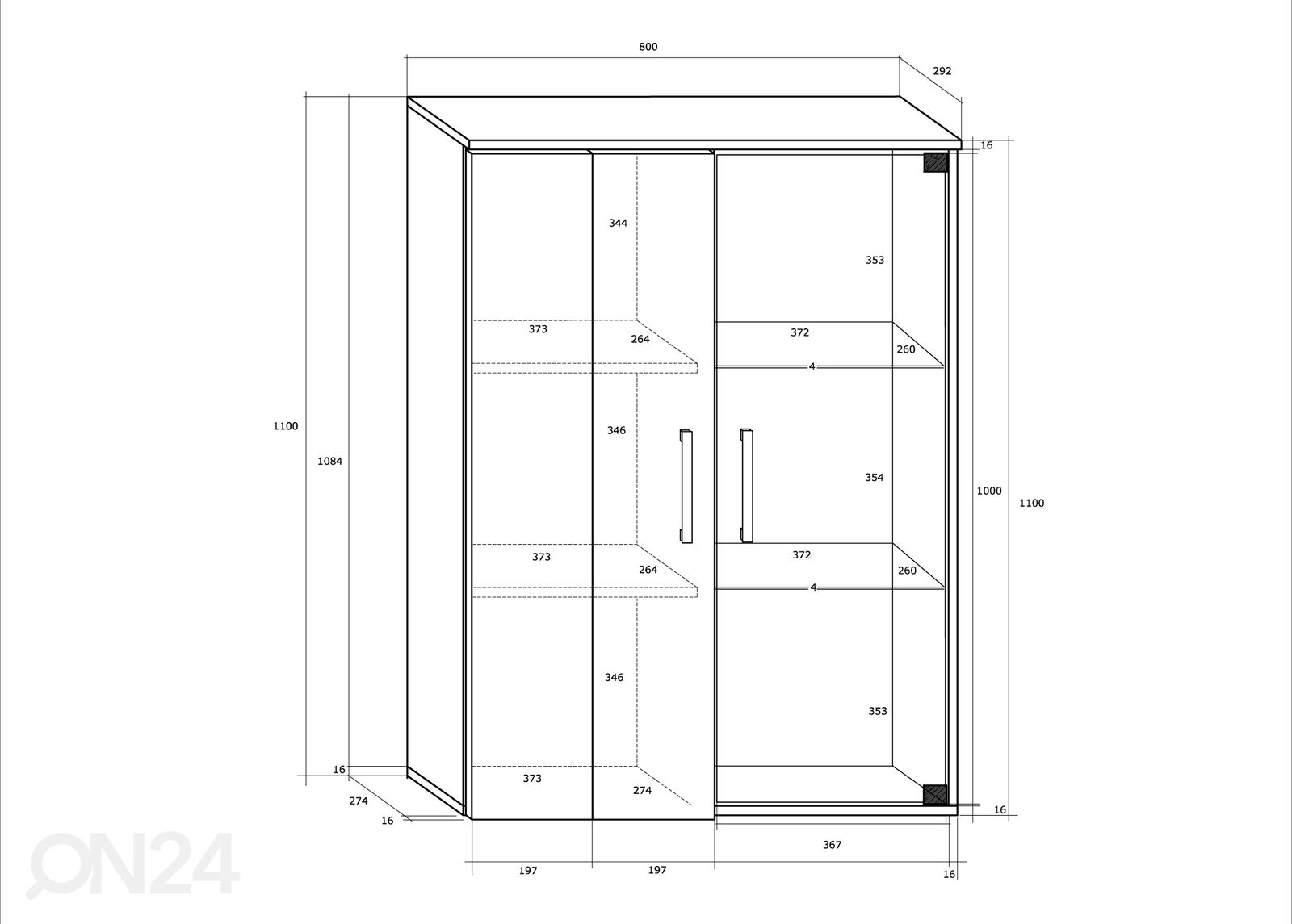 Vitriinikaappi Bantry 80 cm kuvasuurennos mitat