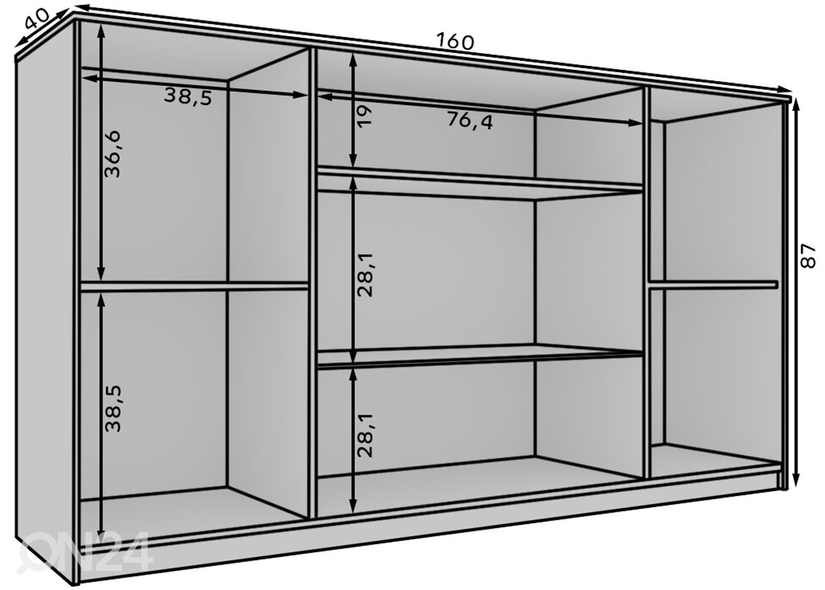 Vitriinikaappi Elk 160 cm kuvasuurennos mitat