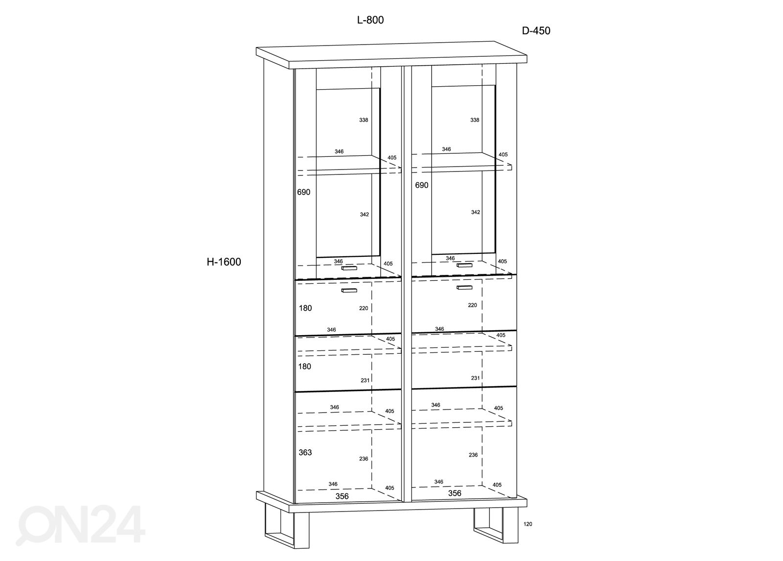 Vitriinikaappi Fermoy 80 cm kuvasuurennos mitat