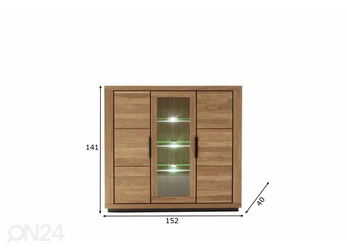 Vitriinikaappi Greno 152 cm kuvasuurennos mitat