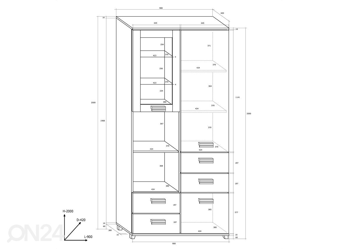 Vitriinikaappi Head 90 cm kuvasuurennos mitat