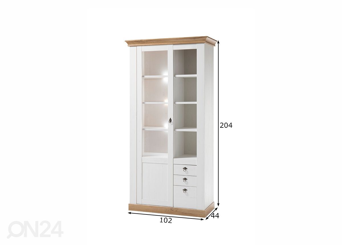 Vitriinikaappi Landhaus 102 cm kuvasuurennos mitat