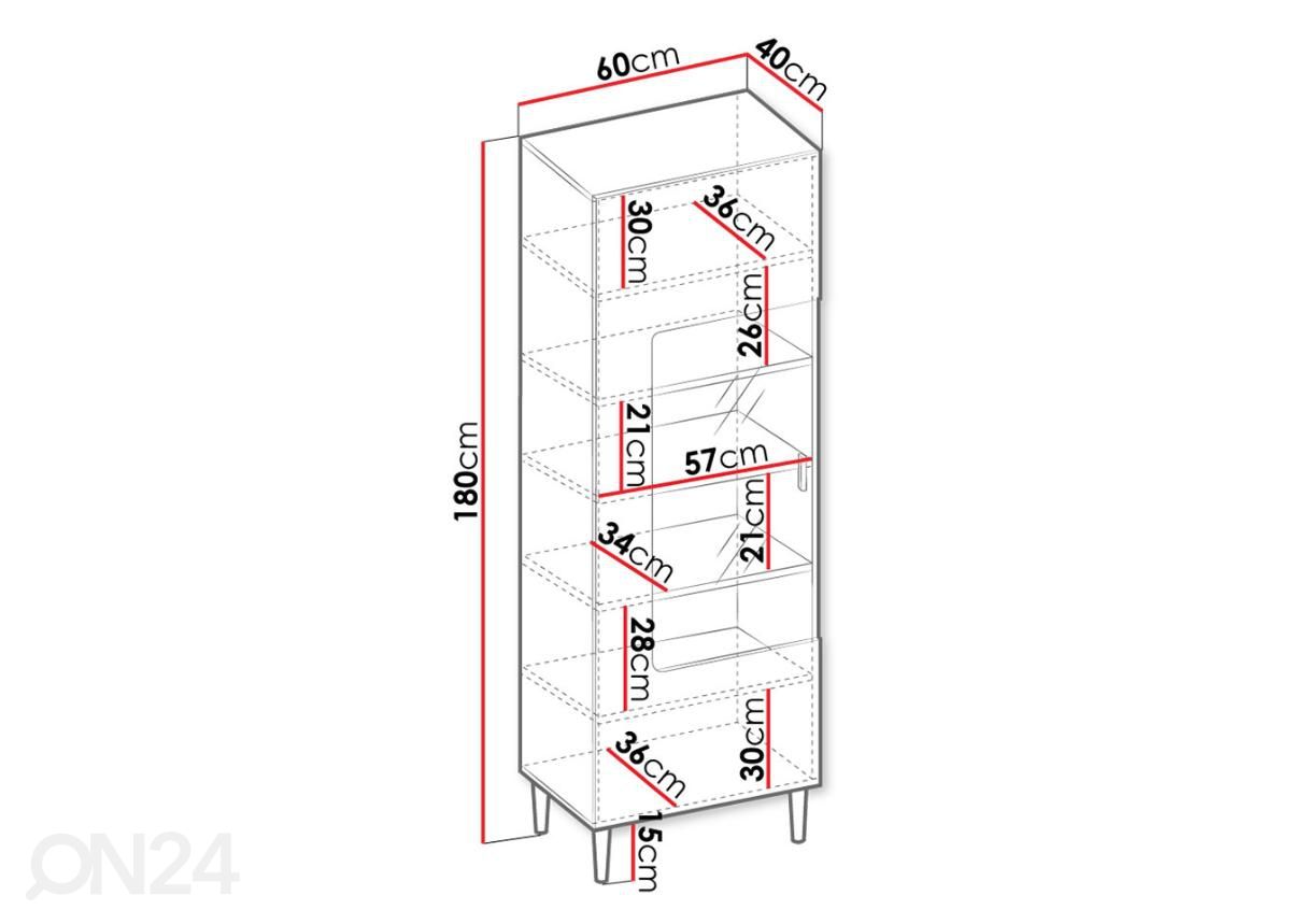Vitriinikaappi Nakomo 60 cm kuvasuurennos mitat