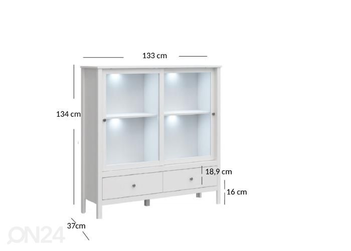 Vitriinikaappi Ole 133 cm kuvasuurennos mitat