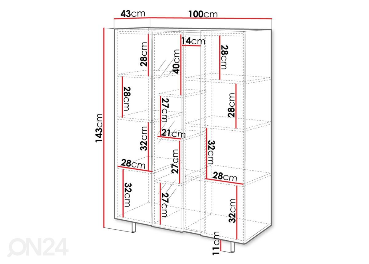 Vitriinikaappi Salzo SL-05 + LED -valaistus kuvasuurennos mitat