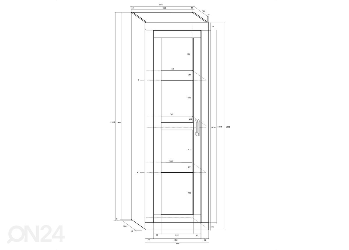 Vitriinikaappi Skibbereen 60 cm kuvasuurennos mitat