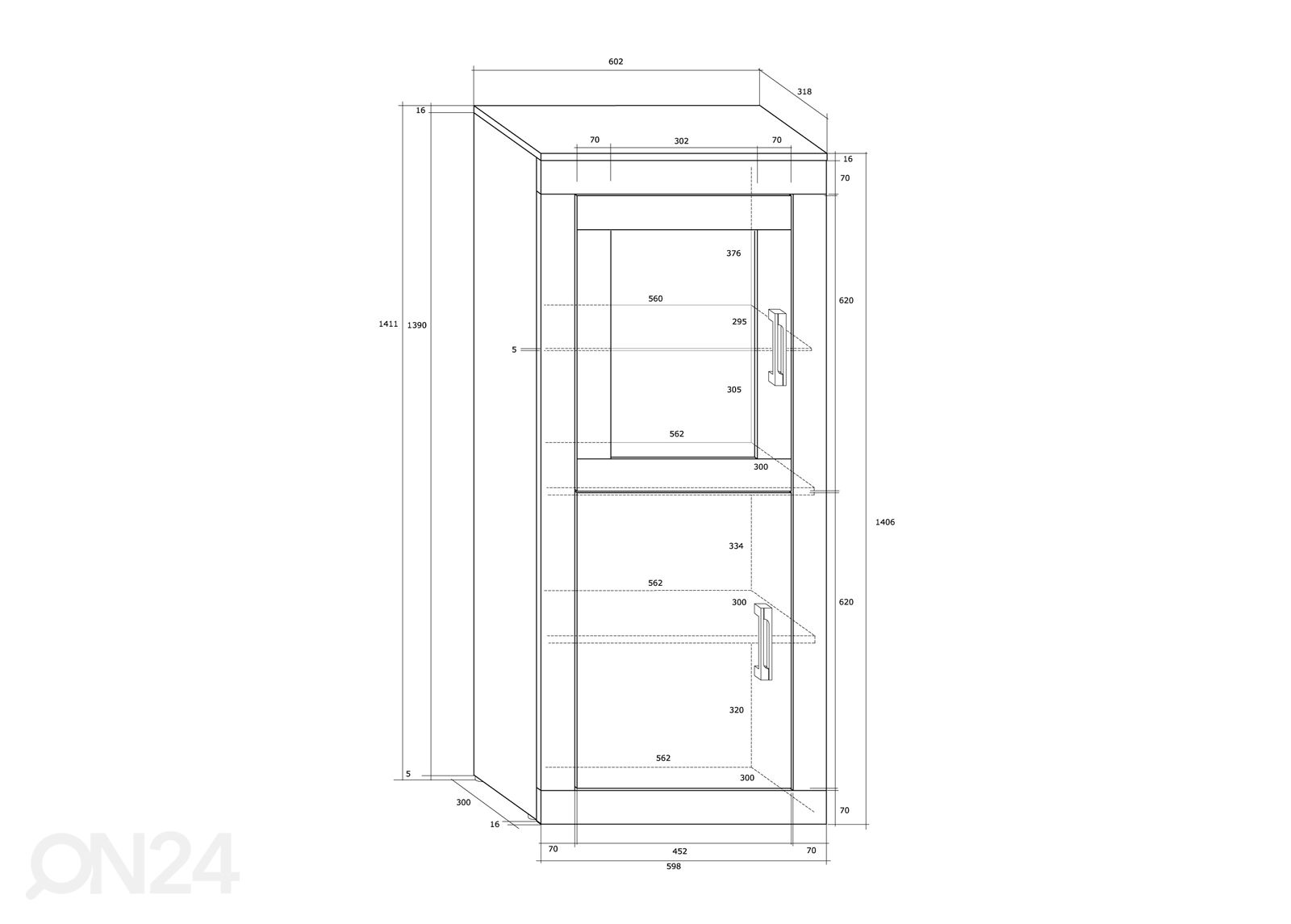 Vitriinikaappi Skibbereen 60 cm kuvasuurennos mitat