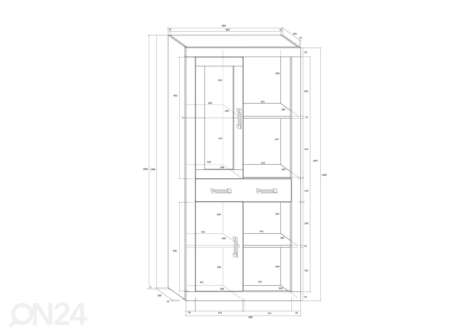 Vitriinikaappi Skibbereen 90 cm kuvasuurennos mitat