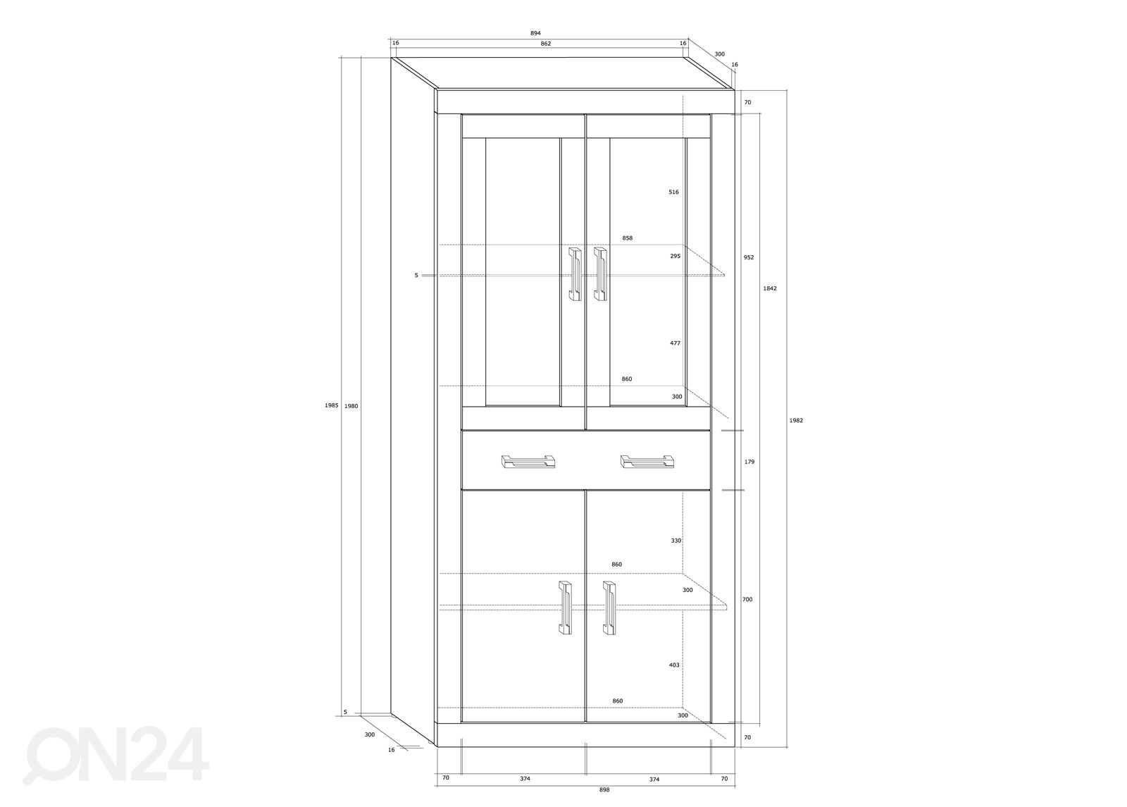 Vitriinikaappi Skibbereen 90 cm kuvasuurennos mitat