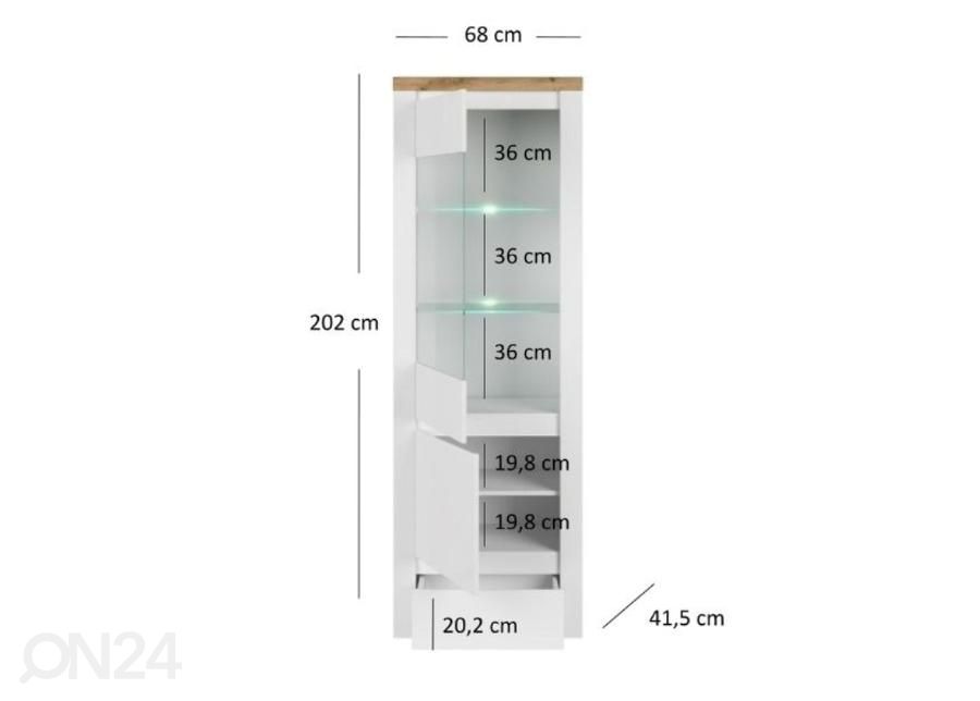 Vitriinikaappi Vigo 68 cm kuvasuurennos mitat