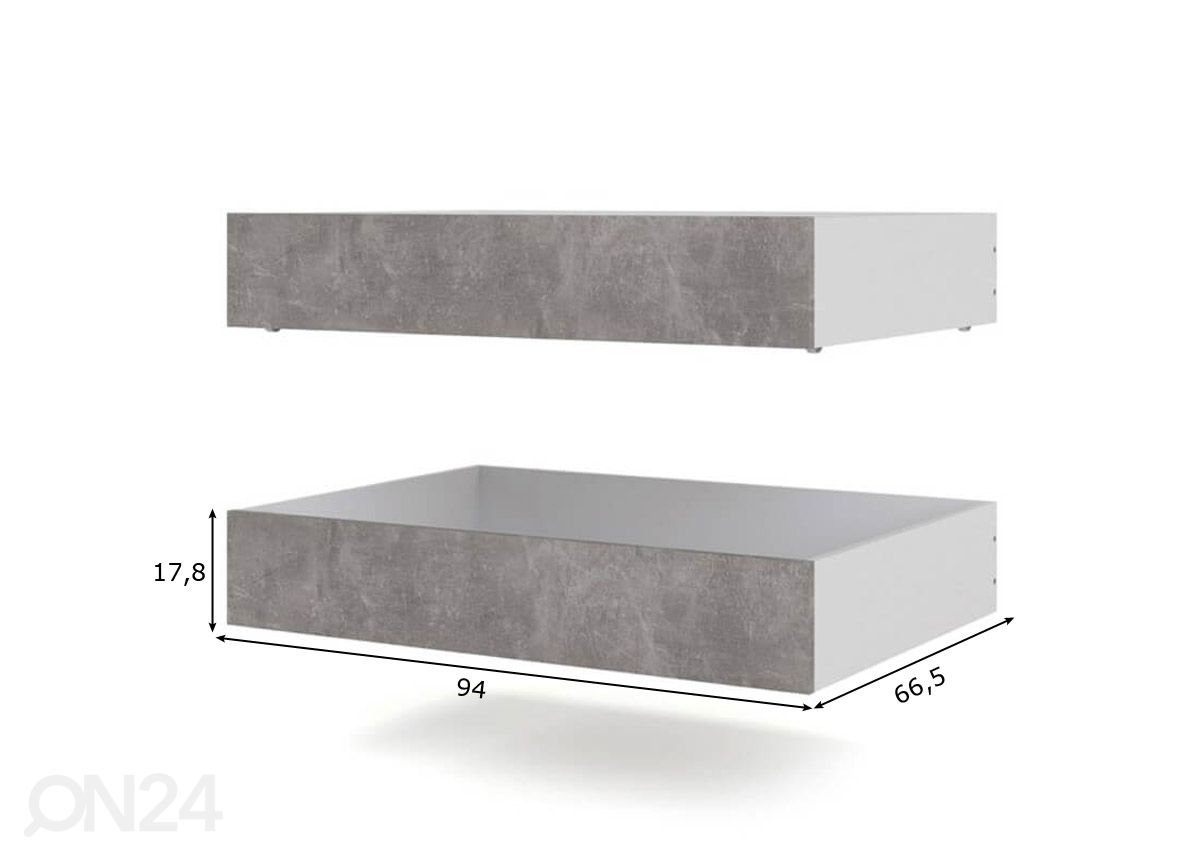 Vuodevaatelaatikot NAIA 94 cm, 2 kpl, betoni kuvasuurennos mitat