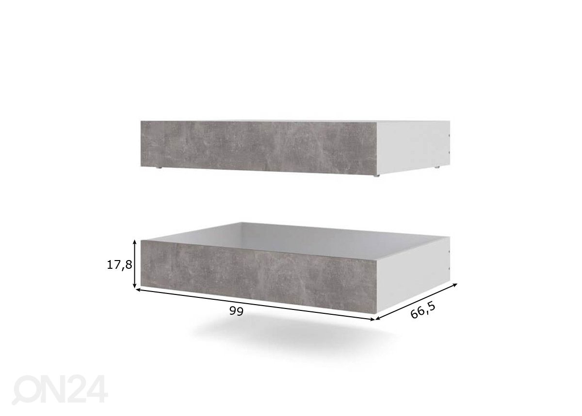 Vuodevaatelaatikot NAIA 99 cm, 2 kpl, betoni kuvasuurennos mitat