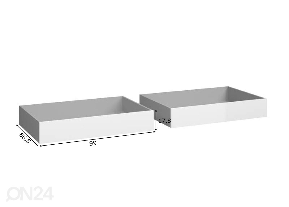 Vuodevaatelaatikot NAIA 99 cm, 2 kpl, valkoinen korkeakiilto kuvasuurennos mitat