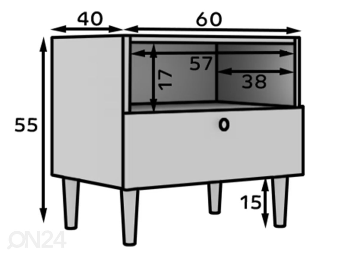 Yöpöytä Carrara 60 cm kuvasuurennos mitat