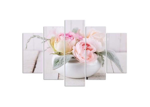 5-osainen sisustustaulu Roses in white vase 150x100 cm