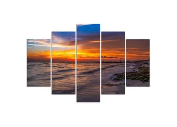 5-osainen sisustustaulu Sunset on the Beach 100x70 cm