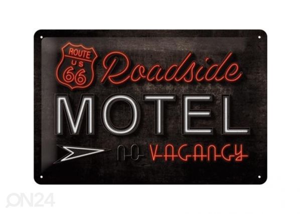Retrotyylinen metallitaulu Route 66 Roadside Motel 20x30cm
