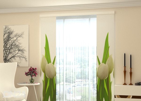 Puolipimentävä paneeliverho White Tulips 2, 80x240 cm
