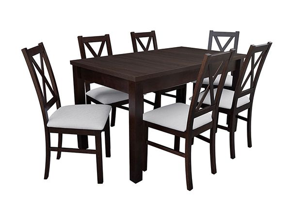 Jatkettava ruokapöytä 80x140-195 cm + 6 tuolia