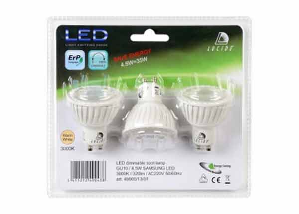 LED sähkölamppu GU10 4,5W, 3 kpl