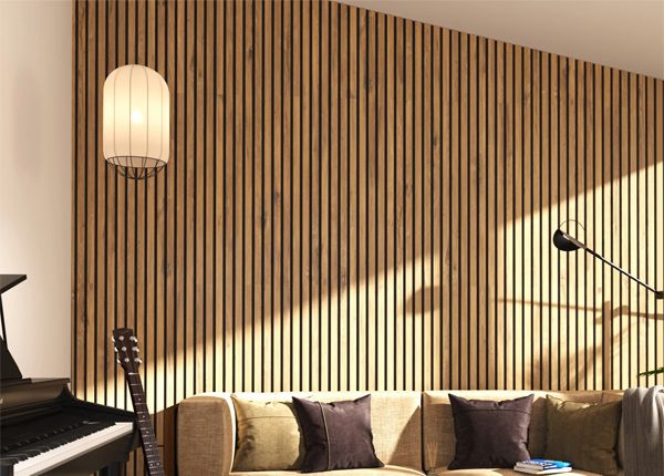 Massiivipuusta valmistettu akustinen seinäpaneeli 240x40 cm