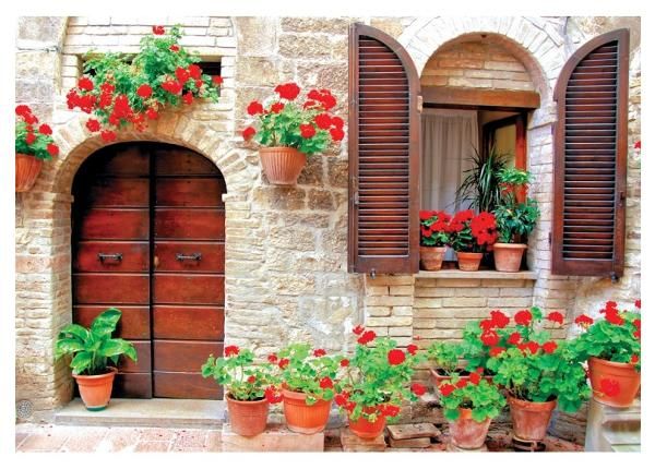 Non-woven kuvatapetti Italian House with Colorful Potted Flowers 368x254 cm