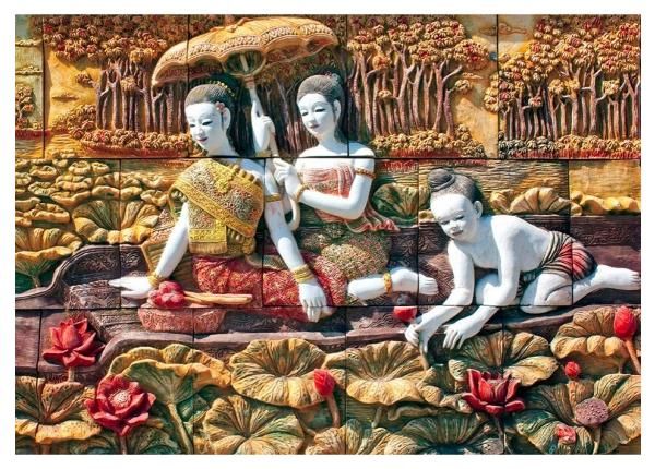 Non-woven kuvatapetti Thai Stone Carving on Temple Wall 368x254 cm
