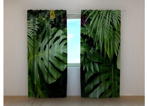 Puolipimentävä kuvaverho Green Tropical Leaves 240x220 cm