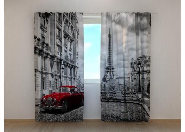 Puolipimentävä kuvaverho Red Retro Limousine on the Street of Paris 240x220 cm