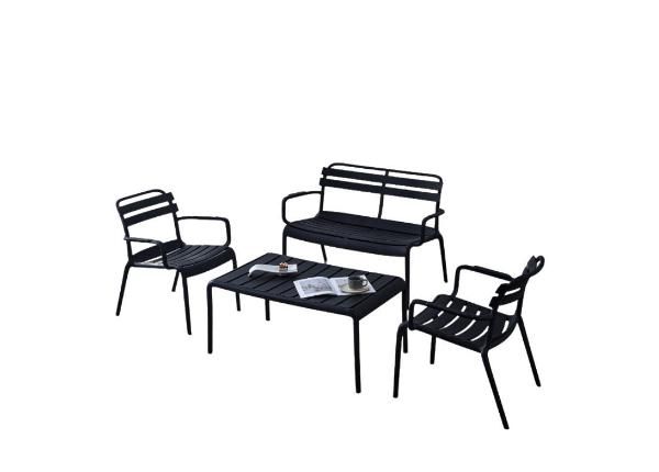 Puutarhakalusteet Costa 2 tuolia+pöytä+ulkosohva musta